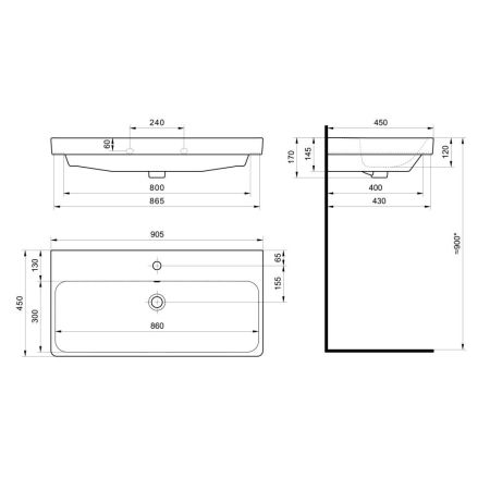 Раковина мебельная АКВАТОН АДРИАНА 1WH501629 ((90*45), белый), шт, артикул 1WH501629
