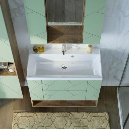 Комплект мебели для ванной Бриклаер КРИСТАЛЛ 90ZF, фисташковый/дуб гранж песочный, артикул КРИСТАЛЛ 90ZF