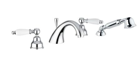 Emmevi Deco Ceramic, смеситель с ручным душем на борт ванны, цвет хром, артикул 121120/CR