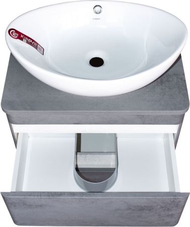 Тумба подвесная "Атлантика 60", Люкс бетон темный, (2 ящ.), со столешницей, PLUS