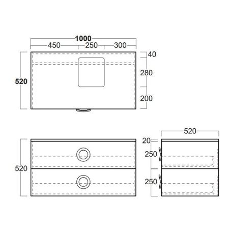 Simas Henges База под раковину подвесная 100x52xh52 см, с 2 ящиками, цвет белый глянцевый, артикул HEM02 bianco lucido