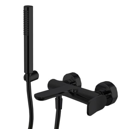 Fima Carlo Frattini Flo Смеситель для ванны, настенный, с ручным душем, цвет: чёрный матовый, артикул F3804NS