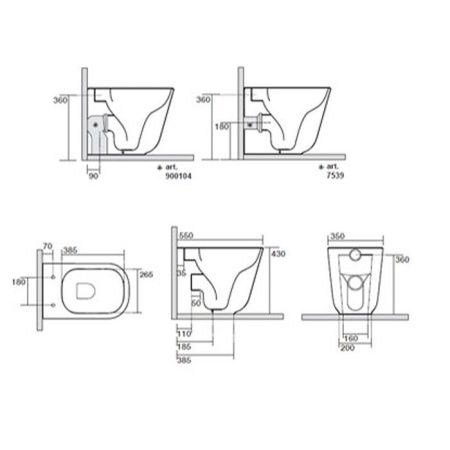 Kerasan Tribeca Унитаз напольный пристенный 55 см БЕЗОБОДКОВЫЙ, c креплением WB5N, цвет: белый матовый