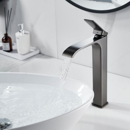 Смеситель для раковины высокий Shevanik S4011T, оружейная сталь, артикул S4011T