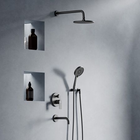 947510300 Apollo встраиваемая душевая система с ванно-душевым смесителем и изливом, чёрный, артикул 947510300