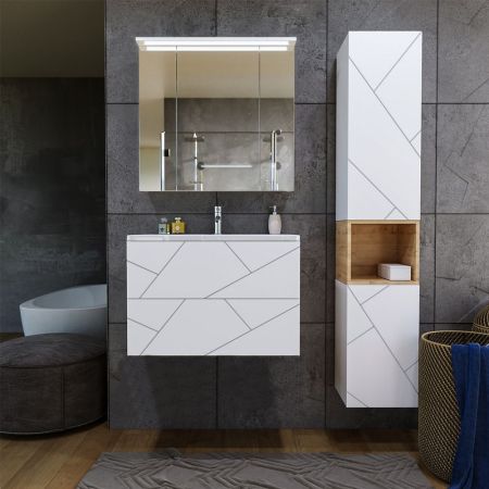 Тумба под раковину подвесная Бриклаер КРИСТАЛЛ белый, 80 см, артикул 4627125415968