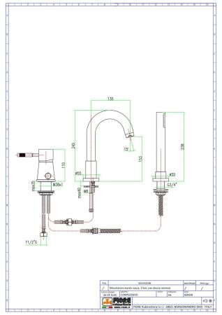 Fiore Xenon, комплект смесителя на борт ванны на 3 отверстия, цвет хром, артикул 44CR5155
