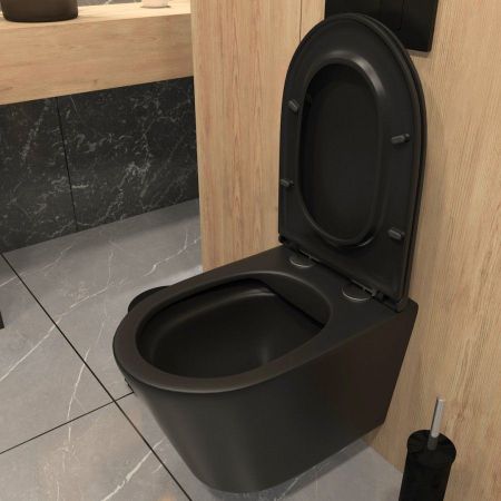 Унитаз подвесной Maretti Florenza безободковый с микролифтом, FL10PBM97-560, черный, артикул FL10PBM97-560