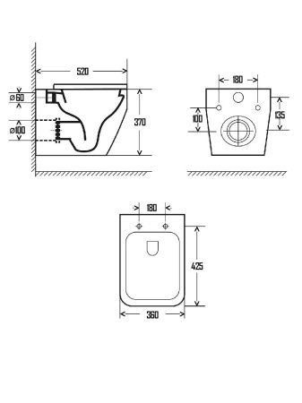 AQM2009 Унитаз подвесной с сиденьем SoftClose, технология смыва Rimless, скрытый крепеж. 525х360х370, артикул AQM2009