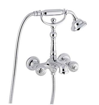 Emmevi The One Cloe, смеситель с ручным душем для ванны. Металлические ручки, цвет хром