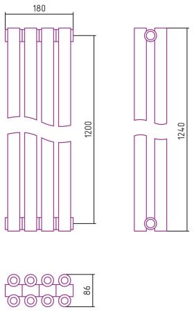 Отопительный радиатор ЭСТЕТ-00 н/ж 1200х180 / 4 сек (Без покрытия), артикул 00-0332-1204