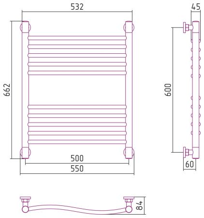 Полотенцесушитель водяной "ФЛЮИД+" 600х500 (ЗОЛОТО)
