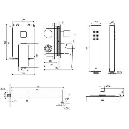 Система для душа скрытого монтажа EXCELLENT Keria AREX.SET.2045CR (хром), артикул AREX.SET.2045CR