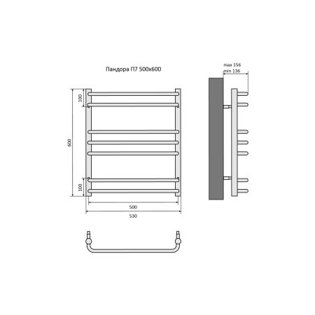 Полотенцесушитель водяной Aquatek (Акватек) Пандора П7 500х600 мм, подключение нижнее/диагональное, сверхпрочная пищевая нержавеющая сталь AISI 304L, гарантия 10 лет, артикул AQ RRС0760CH
