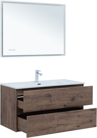 Тумба под раковину Aquanet Алвита New 100 2 ящика, дуб веллингтон табак, артикул 00334188