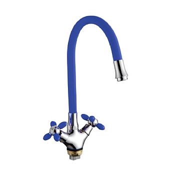 Смеситель для кухни с гибким изливом FASHUN A44127-11, хром/синий