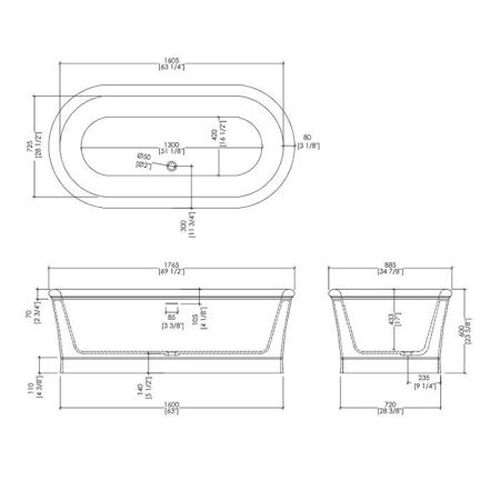 Devon Celine Ванна (1765х885хh585мм) из материала: white teс, (БЕЗ сливного гарнитура), цвет: белый, артикул 1NACELINE