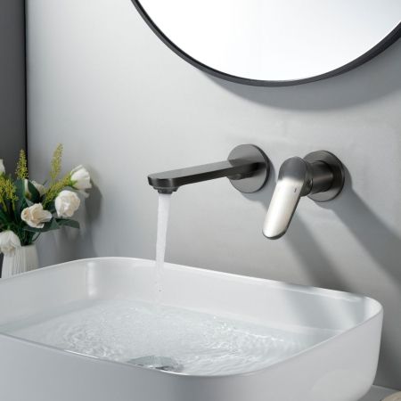 Смеситель для раковины встраиваемый Shevanik S4341T, оружейная сталь