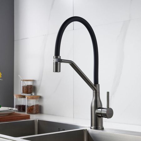 Смеситель для кухни с гибким изливом Shevanik S343T-3, оружейная сталь