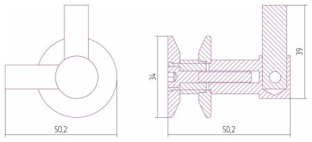 Крючок, Сунержа, ВИКТОРИЯ, двойной, ширина, мм-50, глубина, мм-50, высота, мм-50, тип установки-между перемычками полотенцесушителя, для водяных и электрических моделей, материал-нержавеющая сталь, крепления в комплекте, цвет-флок пурпурный, артикул 58-2010-0002