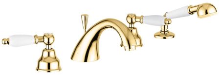 Смеситель Deco Ceramic с ручным душем на борт ванны, цвет золото, артикул 121120OR