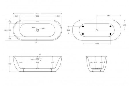 Акриловая ванна BELBAGNO BB417-1900-800, артикул BB417-1900-800