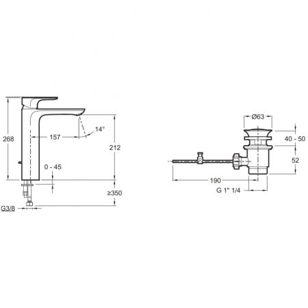 Смеситель для раковины  JACOB DELAFON ALEO E72298-4-CP (хром, L-15,7 H-21,2), шт, артикул E72298-4-CP