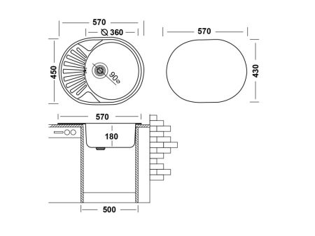 Кухонная мойка UKINOX Фаворит FAL570.450 -GT8K 1R, 45*57, артикул FAL570.450 -GT8K 1R
