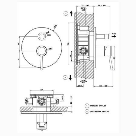 Gessi Goccia Встраиваемый однорычажный смеситель с переключателем(внешние части), цвет: черный, артикул 44678#299
