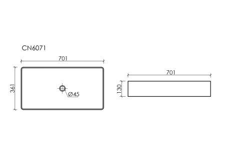 Раковина накладная прямоугольная Элемент (Element) 701x361x130, цвет белый, арт.CN6071, артикул CN6071