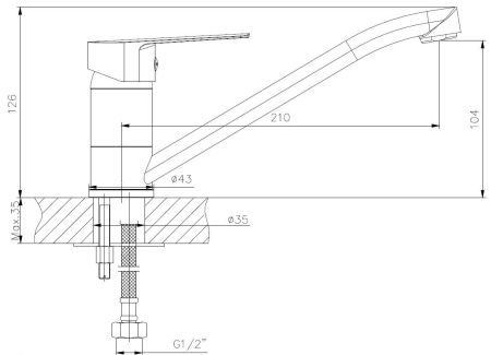Смеситель Hill для кухни, излив 235мм, артикул: HI 05, артикул HI 05