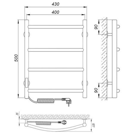 Полотенцесушитель электро "Классик П4 400*500", левый