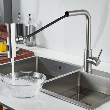 Смеситель для кухни с мультифункциональным изливом Raffine F203L, сатин