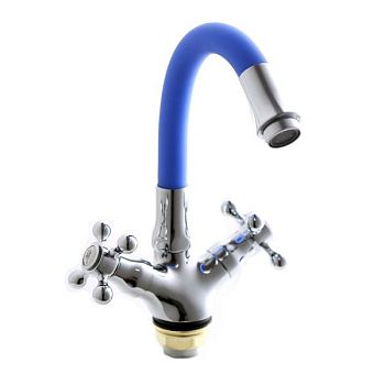 Смеситель для кухни с гибким изливом FASHUN A4419-B7263, хром/синий