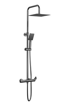 AQG Alpha, душевая колонна регулируемая по высоте 95-150 см, cо смесителем и квадратным верхним душем 25х25 см, цвет оружейная сталь (PVD)