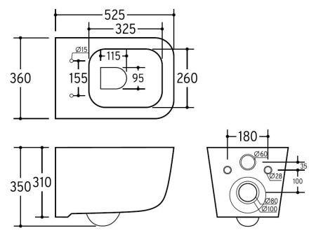 PINTO RIMLESS
Безободковый подвесной унитаз с горизонтальным выпуском в стену c легкосъемным сиденьем с функцией микролифт в комплекте 
Тип смыва: Каскадный                
Размер : 525*360*350mm  
EWC700-126W, артикул EWC700-126W