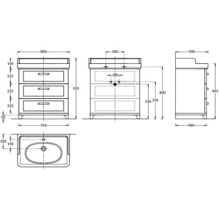 Kerama Marazzi Тумба POMPEI напольная с 3 ящиками 80, белая глянцевая, артикул PO.N.80.3\WHT