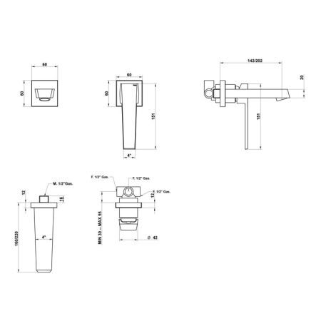 Bongio Stelth Смеситель для раковины, излив 160 мм, цвет хром, артикул 01538CR16