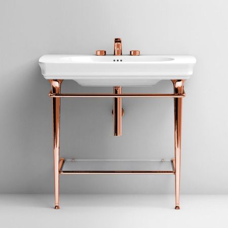 Artceram CIVITAS Металическая структура Quadra 70х40хh80,5см для раковины 90, полка стекло, цвет: розовое золото, артикул CIA009 77 rosa oro