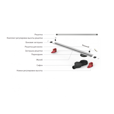 Желоб BERGES водосток SUPER Slim 800, золото глянец, S-сифон D50 H60 боковой, артикул 092154