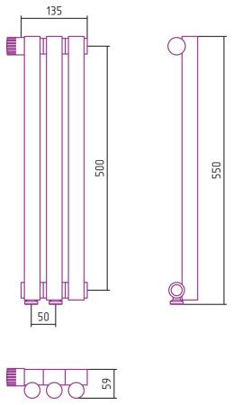 Отопительный радиатор ЭСТЕТ-1 н/ж EU50 левый 500х135 / 3 сек (Состаренная БРОНЗА)