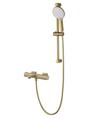 Смеситель для ванны с душевым гарнитуром и термостатом WONZON & WOGHAND SOLID, Брашированное золото (WW-C2011-A-BG), артикул WW-C2011-A-BG