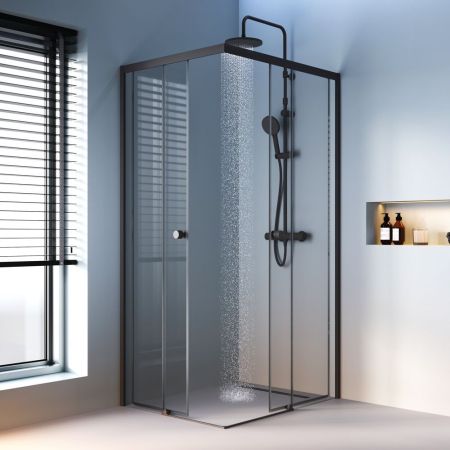 W94G-403-10080-BТ Душевое ограждение X-Joy Square Slide 100х80, черный, прозрачное