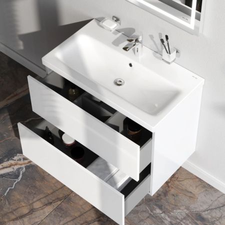 M90FHX07522WG GEM, База под раковину, подвесная, 75 см, 2 ящика push-to-open, цвет: белый, глянец, артикул M90FHX07522WG