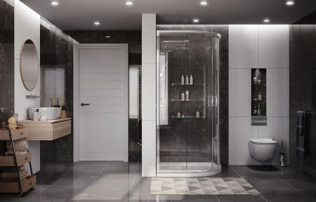 Душевой уголок Ambassador Kingston 14011104-ST6, полукруглый, линейный трап, 90х90, артикул 14011104-ST6