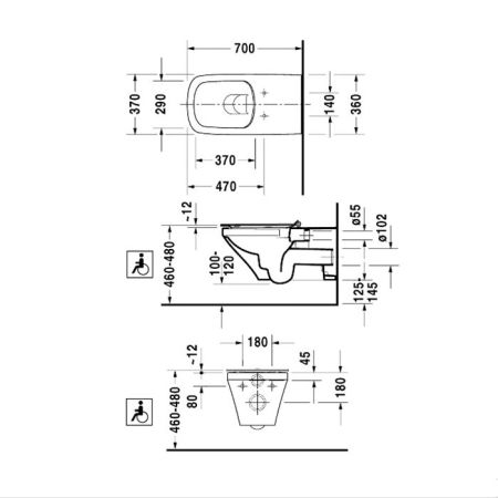 Duravit DuraStyle Rimless Унитаз подвесной без смывного края, с вертикальным смывом, для инвалидов на колясках, глубина 700 мм, вкл. крепление Durafix