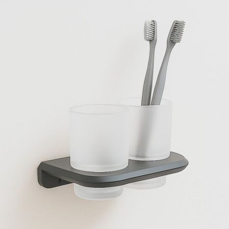 Стакан для ванной комнаты двойной Knotlor SC1032GM, оружейная сталь, артикул SC1032GM