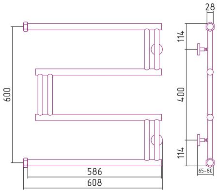 Полотенцесушитель водяной High-Tech model "M+" 600х600 (МУАР Темный Титан)