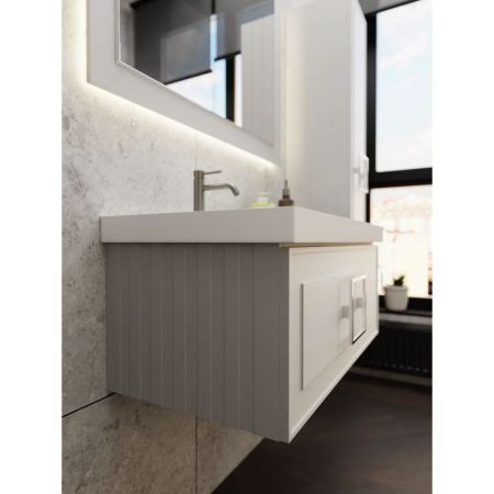 Тумба под раковину подвесная La Fenice Cubo FNC-01-CUB-С-90, бежевая, артикул FNC-01-CUB-С-90