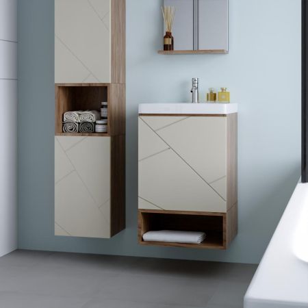 Комплект мебели для ванной Бриклаер КРИСТАЛЛ 50ZL, латте/дуб крафт табачный, артикул КРИСТАЛЛ 50ZL